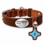 Brown Faux Leather Dog Collar with Blue Accent Charm
