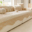 Light Brown sofa cover — Scalloped Plush Sofa Cover with Geometric Border