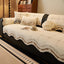 Scalloped Leaf Khaki couch cover — Scalloped Patterned Fleece Non-Slip Couch Cover