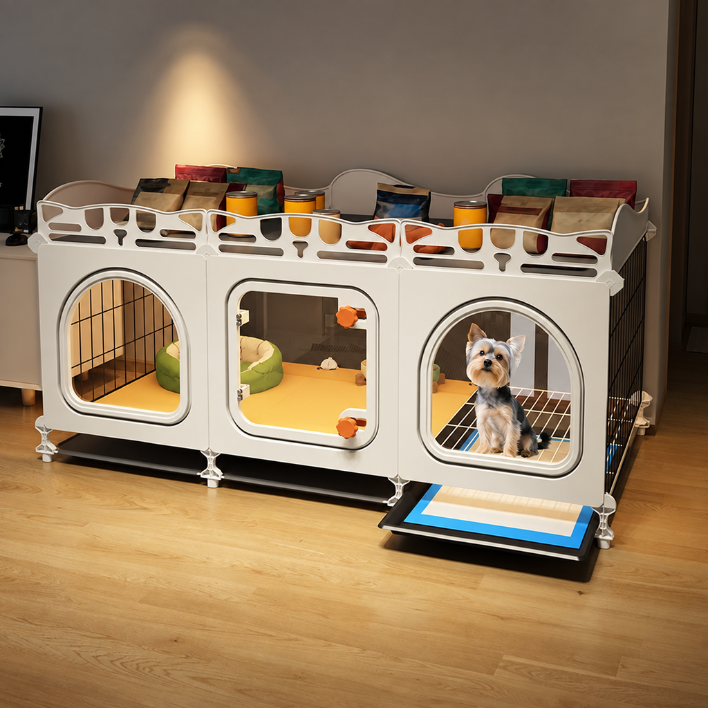 Small Dog Crate with Separate Toilet Area & Storage Pen