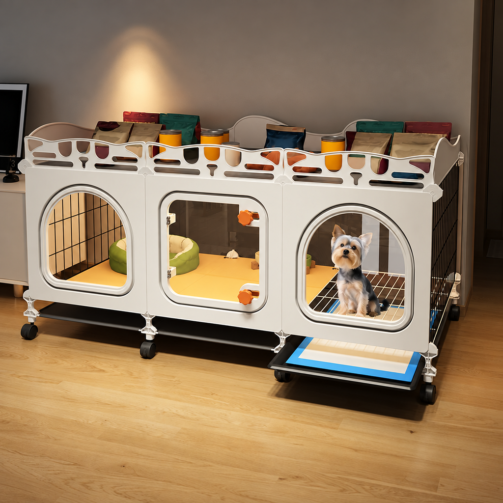 Small Dog Crate with Separate Toilet Area & Storage Pen