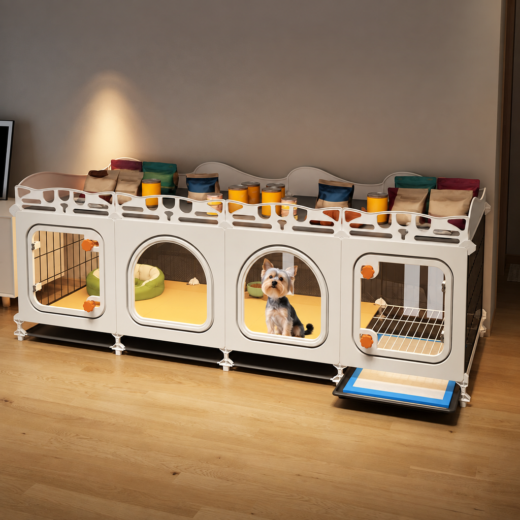Small Dog Crate with Separate Toilet Area & Storage Pen
