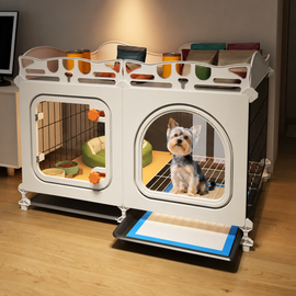 Small Dog Crate with Separate Toilet Area & Storage Pen
