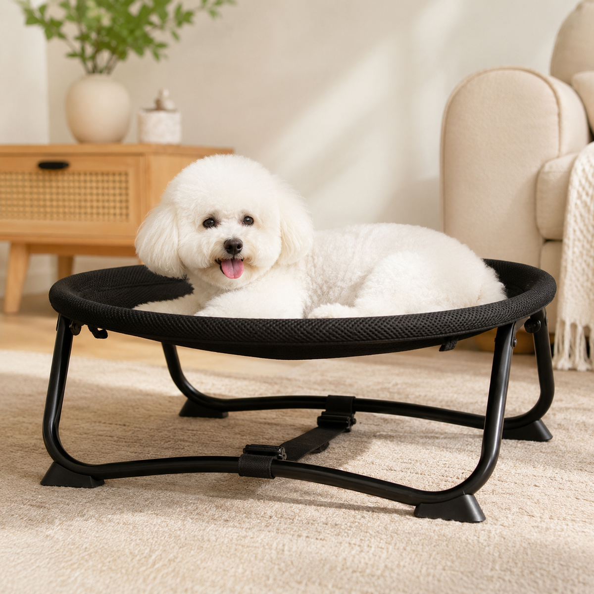 Foldable Elevated Round Pet Bed