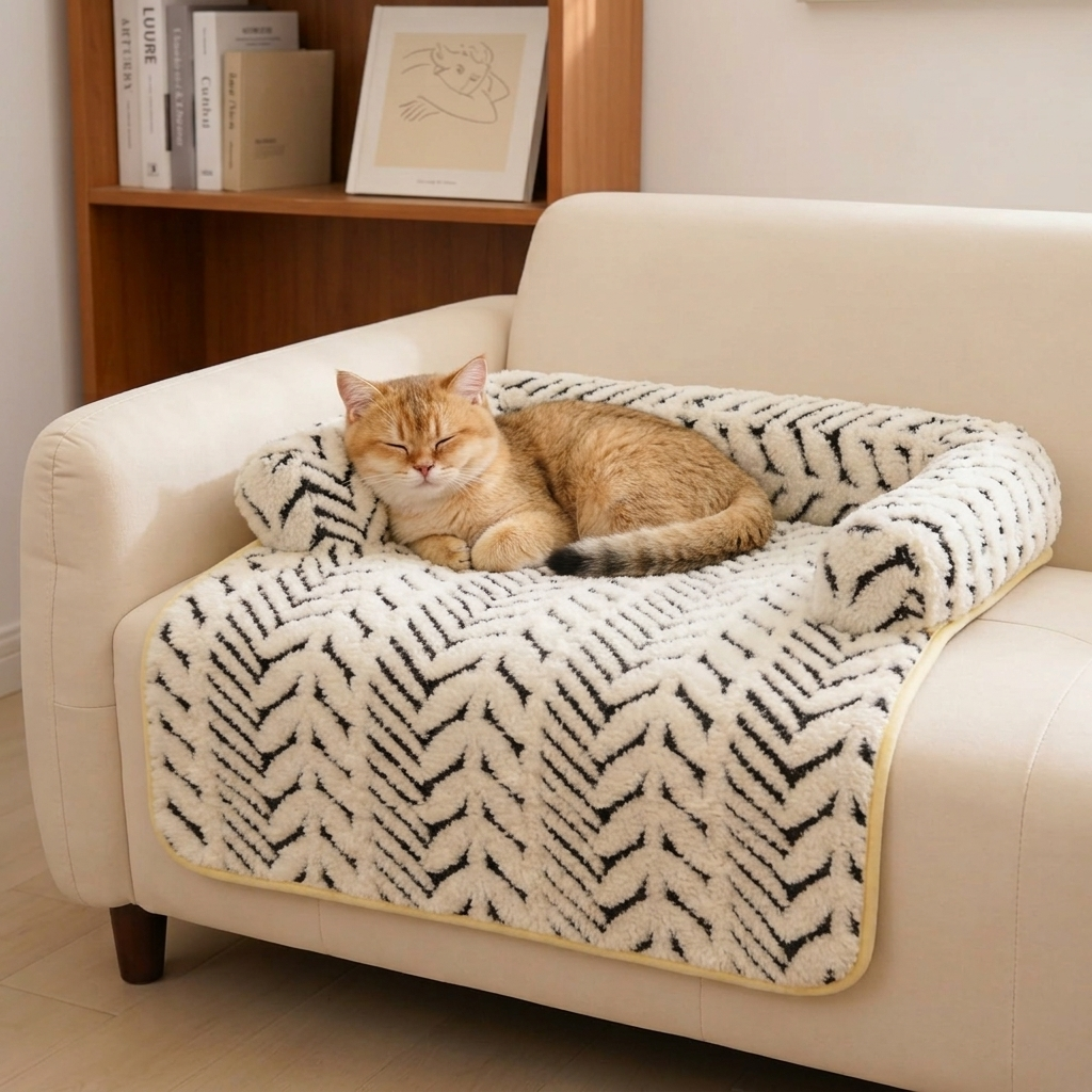 Plush Pet Sofa Protector Bed with Bolster – detail view 6