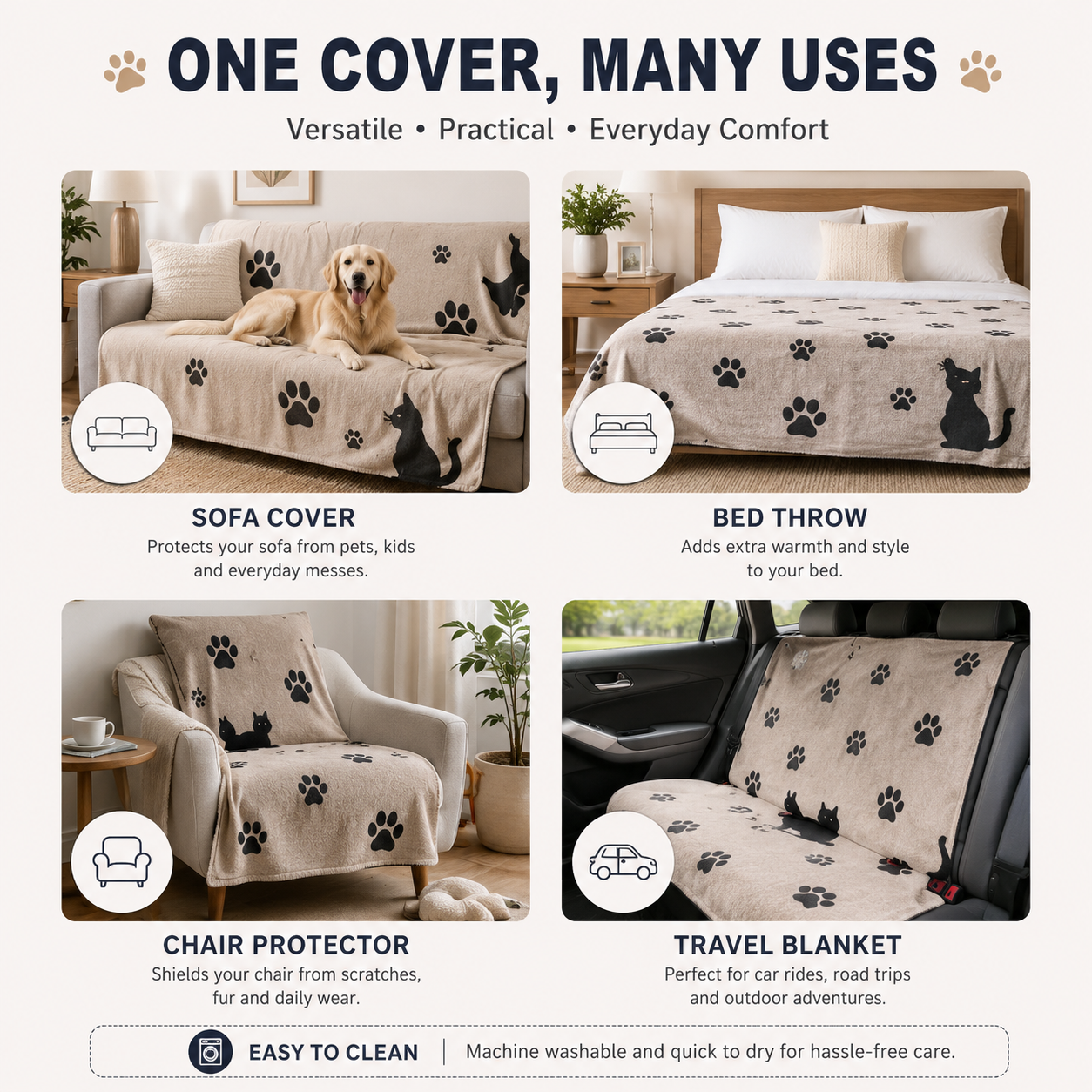 Cartoon Paw Print Chenille Anti-Scratch Throw Couch Cover gsft-9133