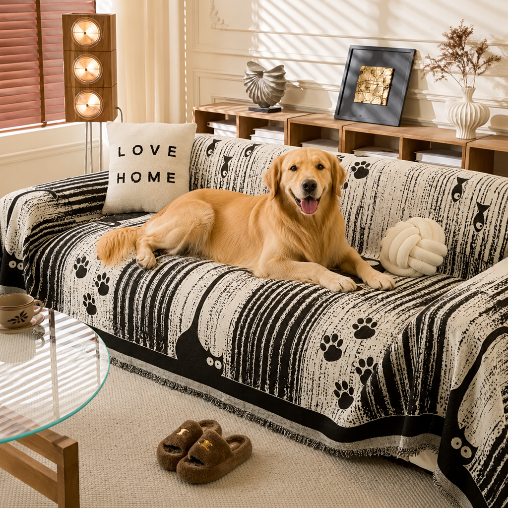 Cartoon Paw Print Chenille Anti-Scratch Throw Couch Cover gsft-9133