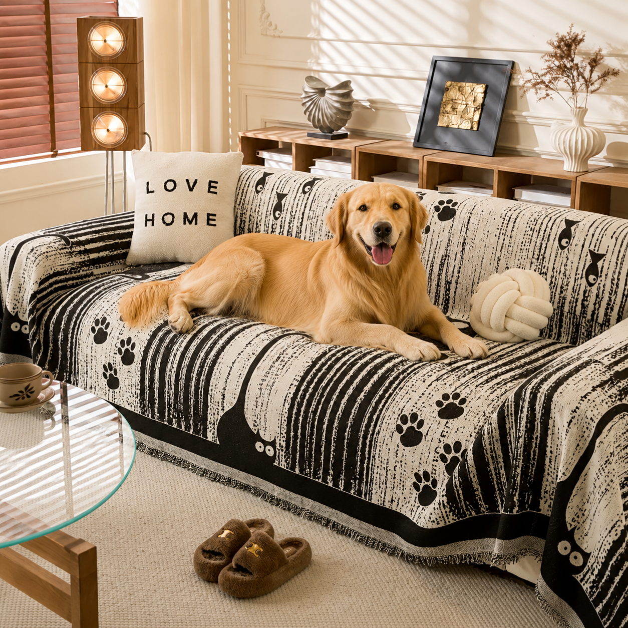Cartoon Paw Print Chenille Anti-Scratch Throw Couch Cover gsft-9133