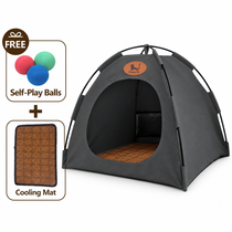 Collapsible Breathable Cat Tent Bed with Rattan-Style Mat