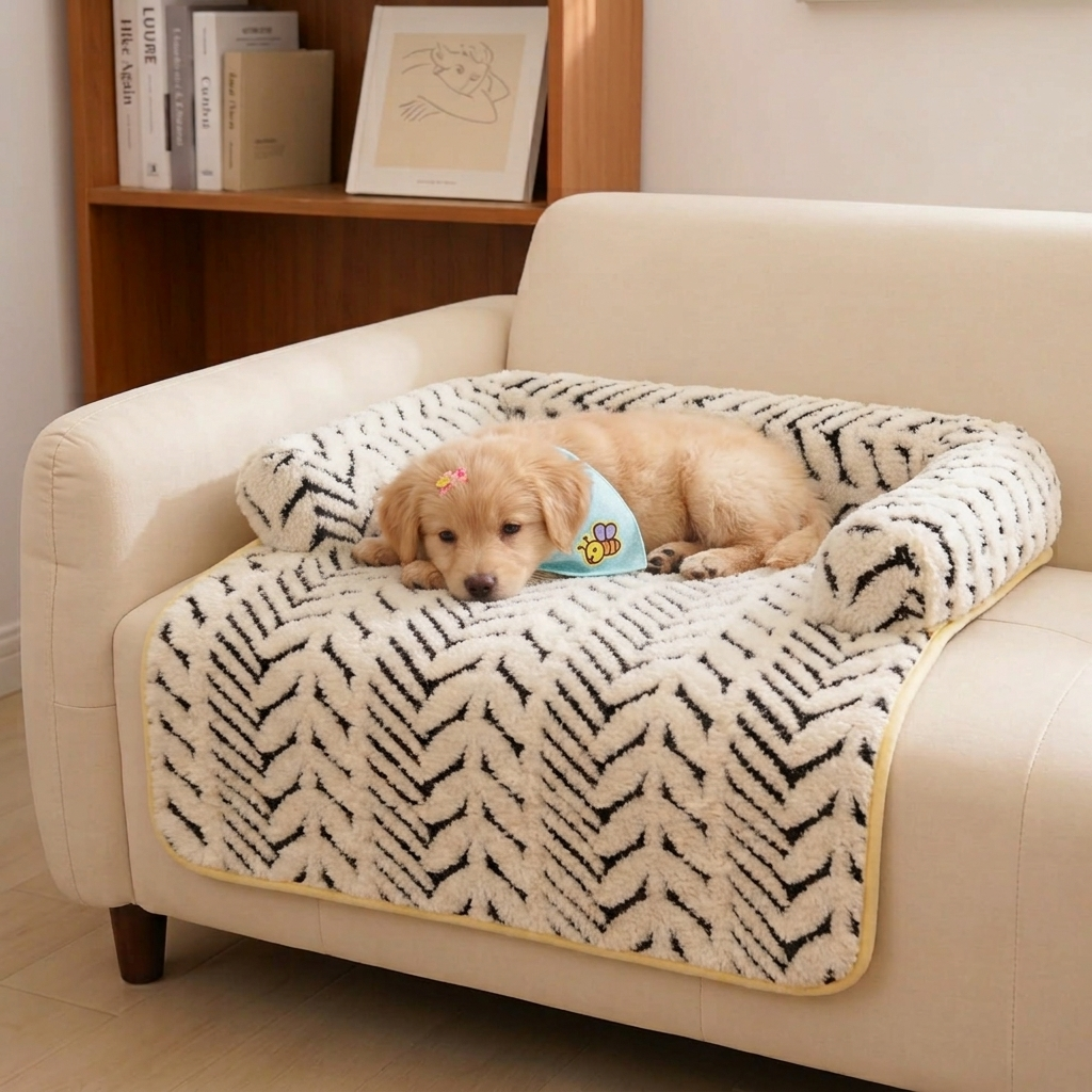Plush Pet Sofa Protector Bed with Bolster