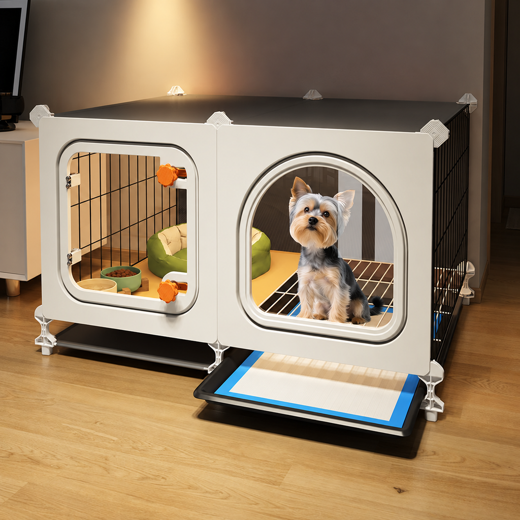 Small Dog Crate with Separate Toilet Area & Storage Pen