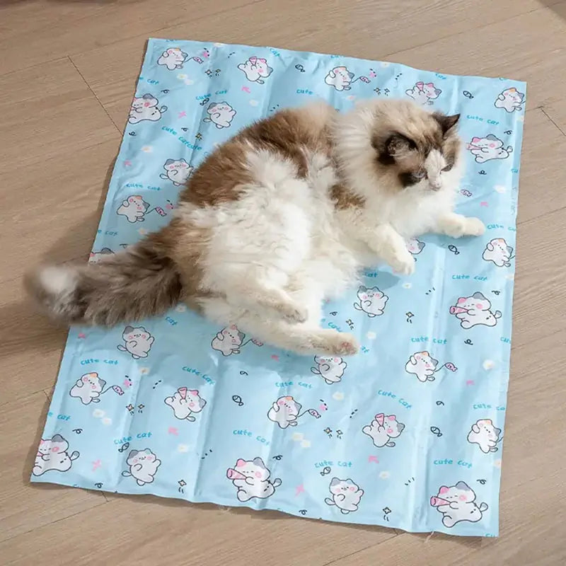 Blue cooling gel pet mat with a cat Main image
