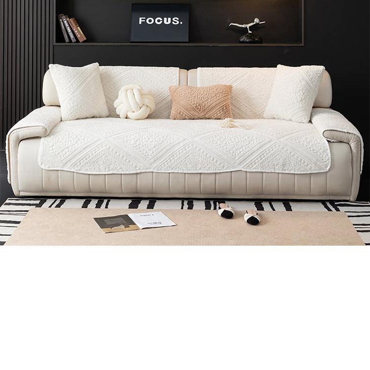 Embossed Geometric Plush Sofa Cover — fabric and styling detail