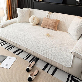 Embossed Geometric Plush Sofa Cover — fabric and styling detail