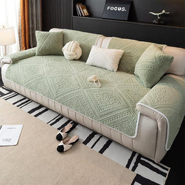 Embossed Geometric Plush Sofa Cover — fabric and styling detail