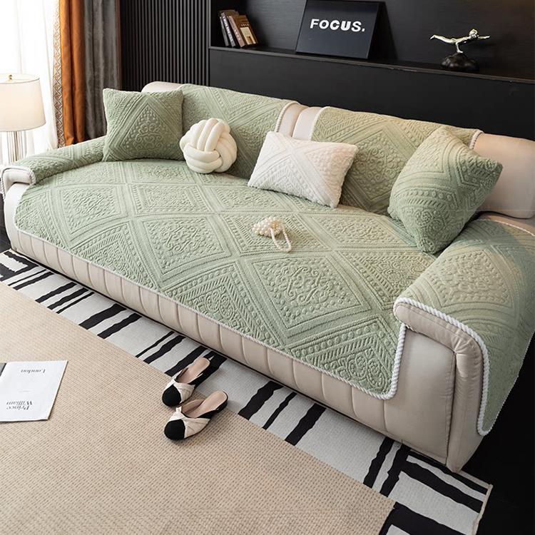 Embossed Geometric Plush Sofa Cover — fabric and styling detail
