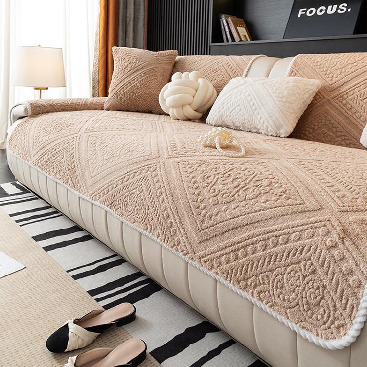Camel sofa cover — Embossed Geometric Plush Sofa Cover