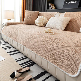Camel sofa cover — Embossed Geometric Plush Sofa Cover
