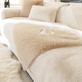 Soft Faux Fur Sofa Cover — fabric and styling detail