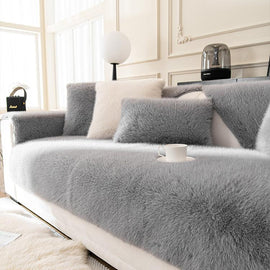Soft Faux Fur Sofa Cover — fabric and styling detail