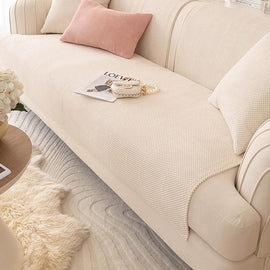Textured Bobble Sofa Cover with Scalloped Edges — fabric and styling detail