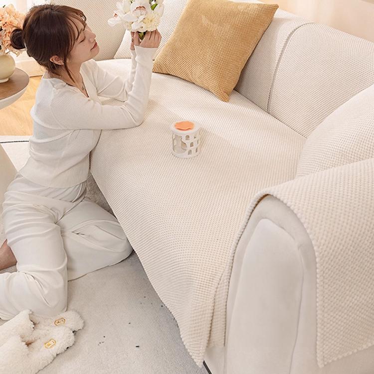 Textured Bobble Sofa Cover with Scalloped Edges — fabric and styling detail
