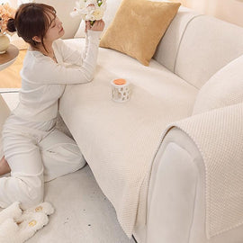 Textured Bobble Sofa Cover with Scalloped Edges — fabric and styling detail