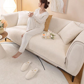 Textured Bobble Sofa Cover with Scalloped Edges — fabric and styling detail