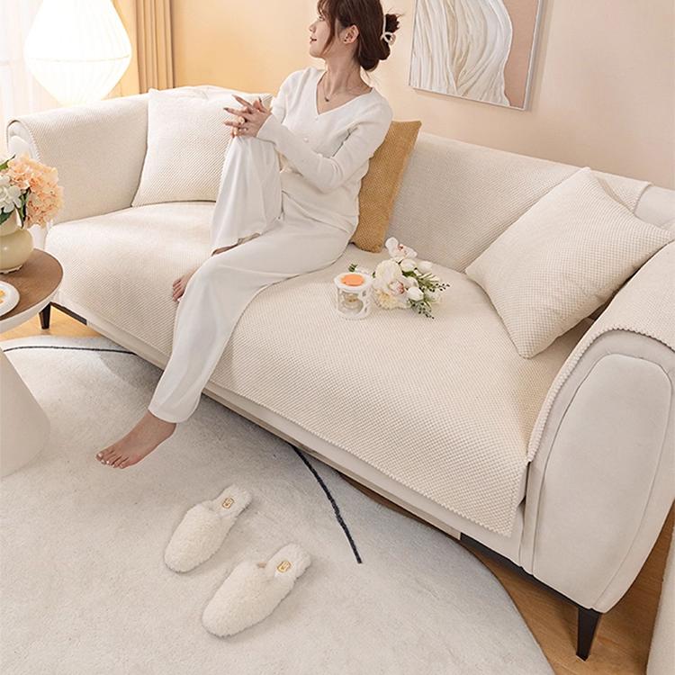 Textured Bobble Sofa Cover with Scalloped Edges — fabric and styling detail