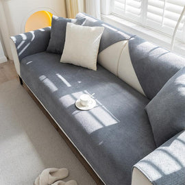 Dark Gray sofa cover — Textured Bobble Sofa Cover with Scalloped Edges