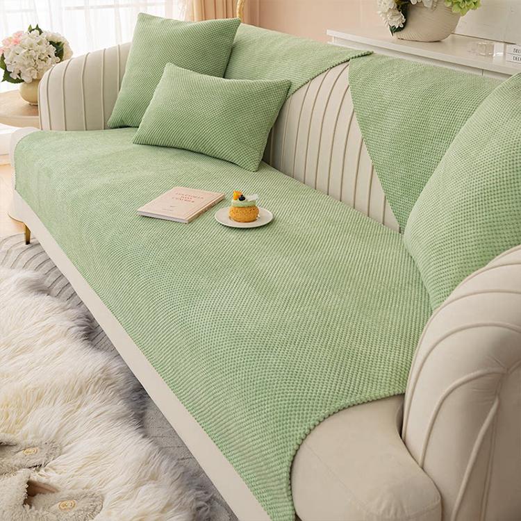 Grass Green sofa cover — Textured Bobble Sofa Cover with Scalloped Edges