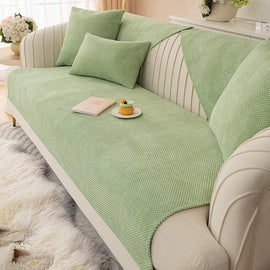 Grass Green sofa cover — Textured Bobble Sofa Cover with Scalloped Edges
