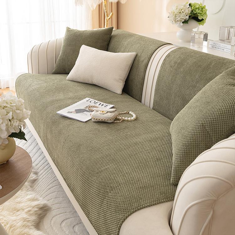 Green sofa cover — Textured Bobble Sofa Cover with Scalloped Edges