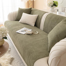 Green sofa cover — Textured Bobble Sofa Cover with Scalloped Edges