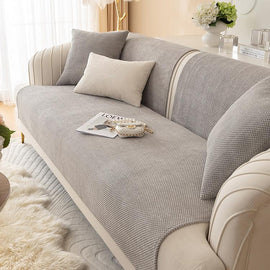 Gray sofa cover — Textured Bobble Sofa Cover with Scalloped Edges