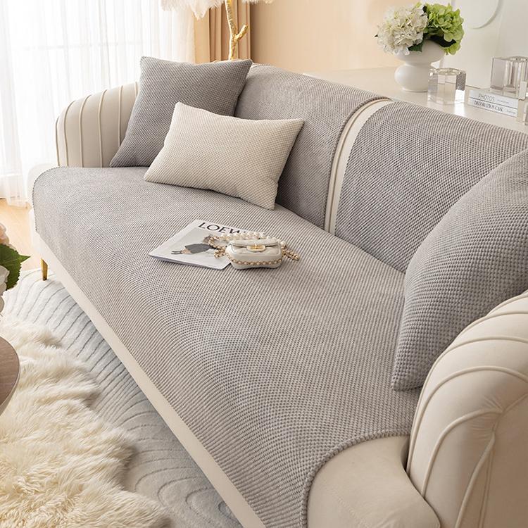 Gray sofa cover — Textured Bobble Sofa Cover with Scalloped Edges