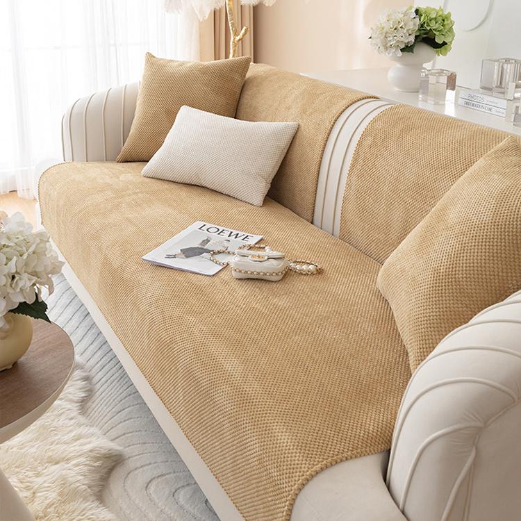 Khaki sofa cover — Textured Bobble Sofa Cover with Scalloped Edges