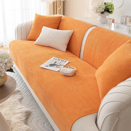 Orange sofa cover — Textured Bobble Sofa Cover with Scalloped Edges