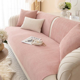 Pink sofa cover — Textured Bobble Sofa Cover with Scalloped Edges