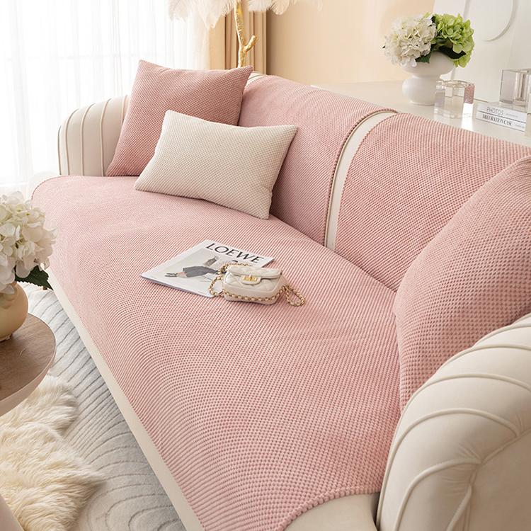 Pink sofa cover — Textured Bobble Sofa Cover with Scalloped Edges