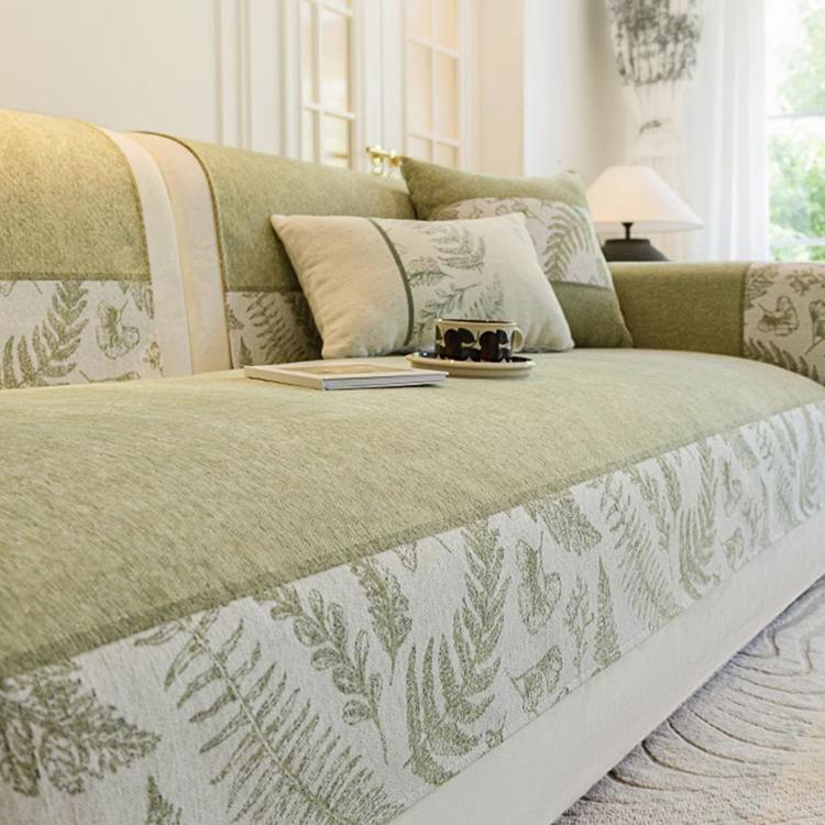 Botanical Border Chenille Sofa Cover — fabric and styling detail