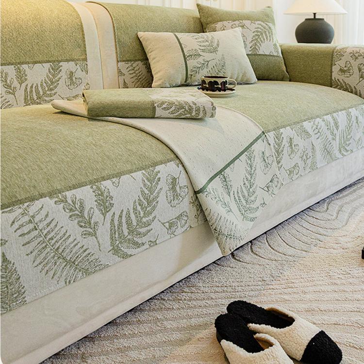 Botanical Border Chenille Sofa Cover — fabric and styling detail