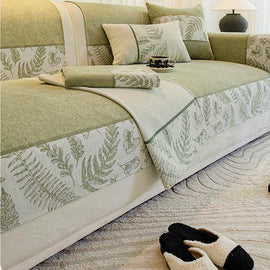 Botanical Border Chenille Sofa Cover — fabric and styling detail