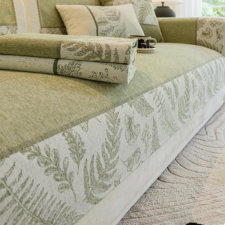Botanical Border Chenille Sofa Cover — fabric and styling detail