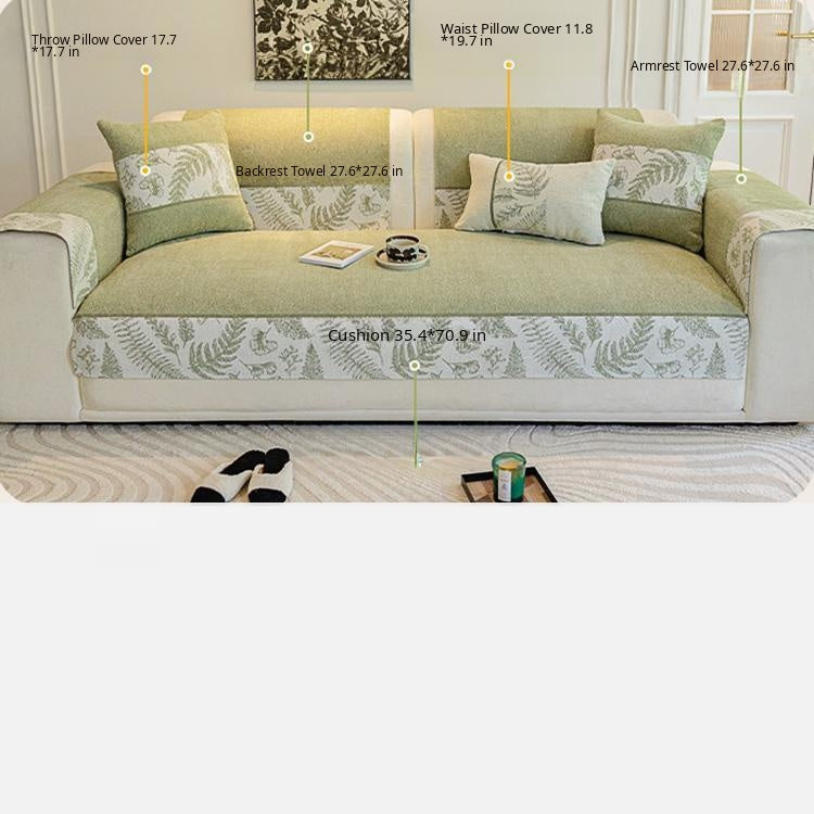 Botanical Border Chenille Sofa Cover — fabric and styling detail