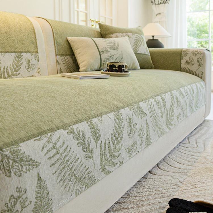 Botanical Border Chenille Sofa Cover — fabric and styling detail