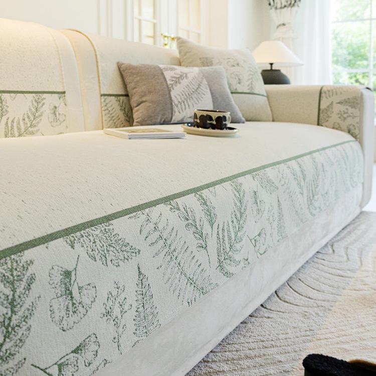 Botanical Border Chenille Sofa Cover — fabric and styling detail