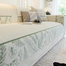 Botanical Border Chenille Sofa Cover — fabric and styling detail