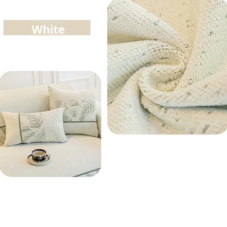 Botanical Border Chenille Sofa Cover — fabric and styling detail
