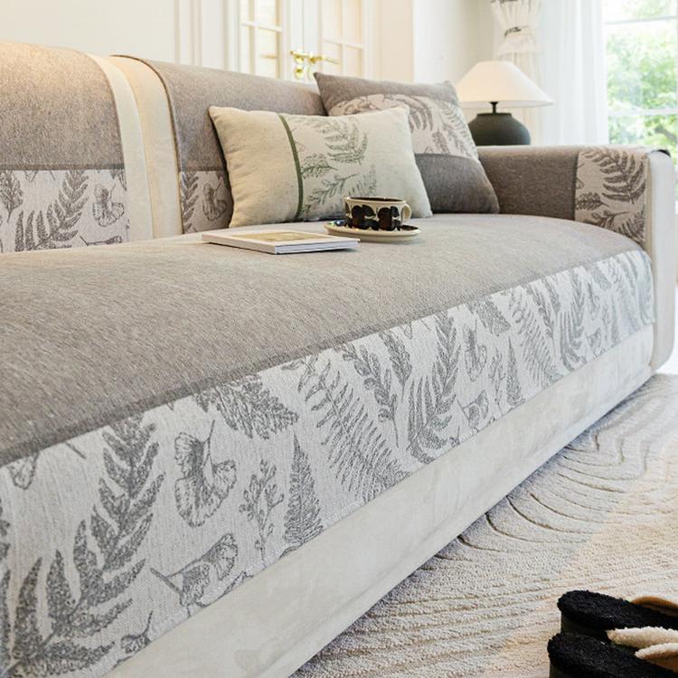 Botanical Border Chenille Sofa Cover — fabric and styling detail